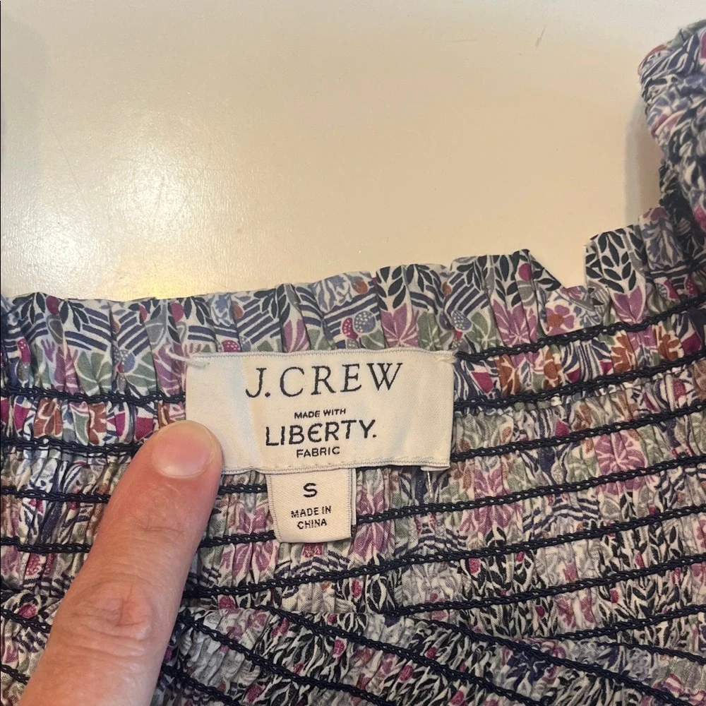 J. Crew Purple Floral Smocked Puff Sleeve Top